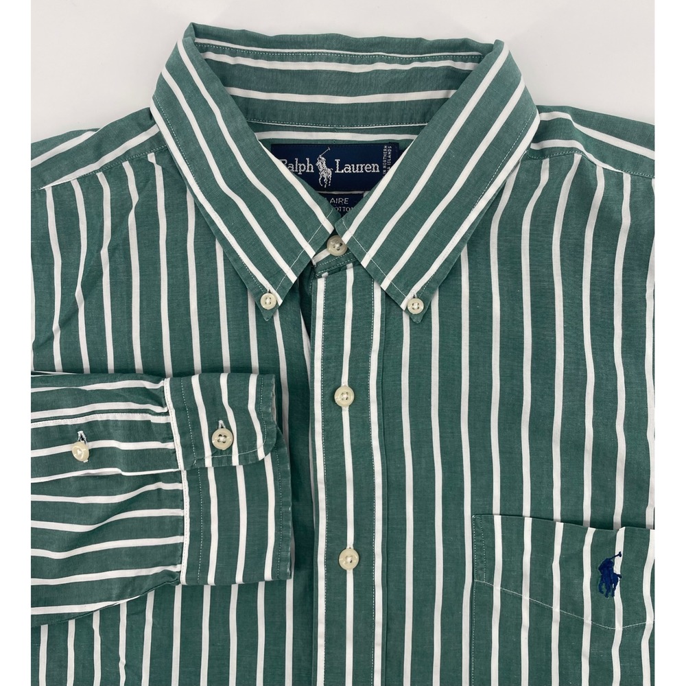 Ralph Lauren Blaire Mens XL Green White Striped Button Down Long Sleeve Preppy